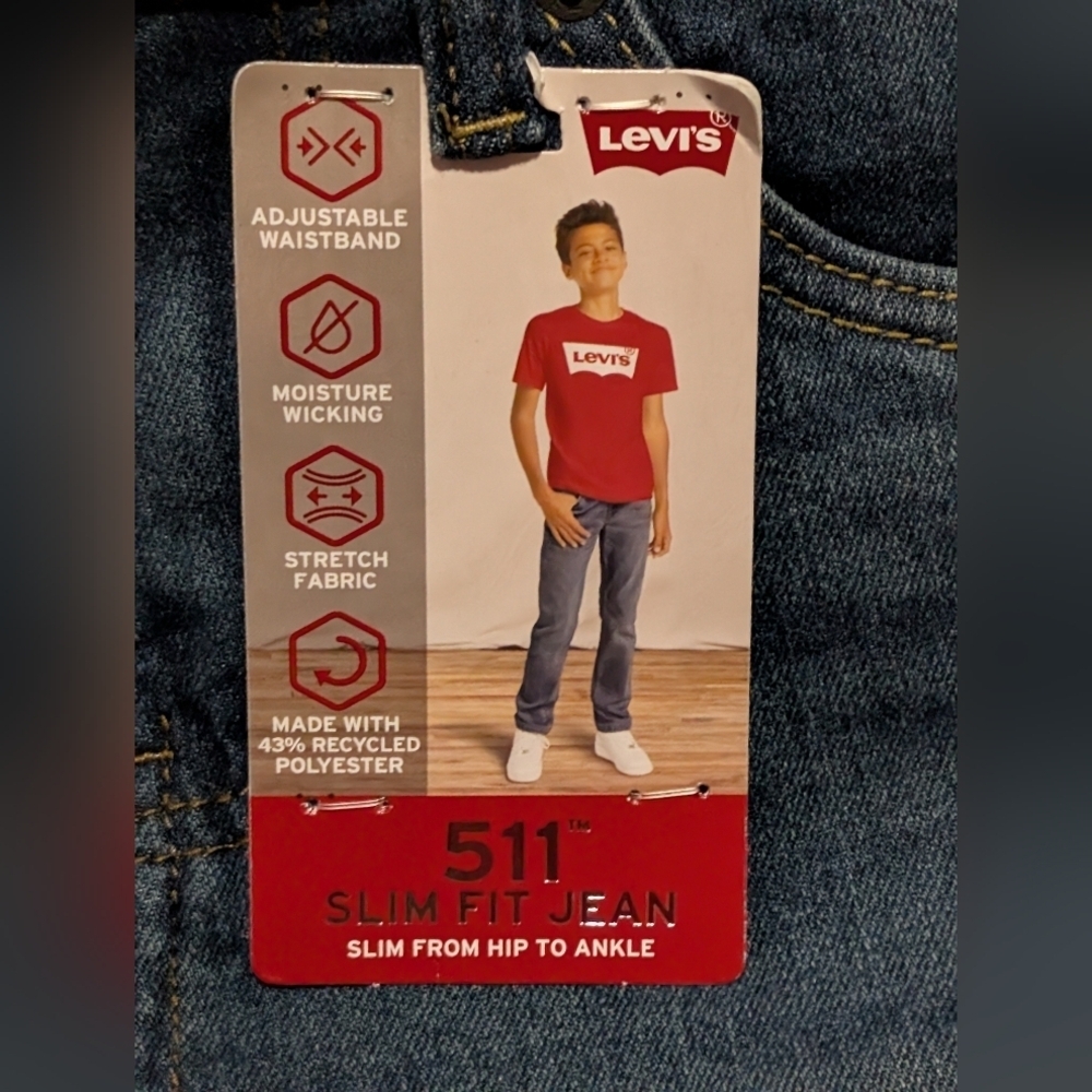 Levi's Kids Slim Fit Jeans - Dark Blue Levi's 511 Adjustable Waist Band Size 12 - Picture 7 of 7